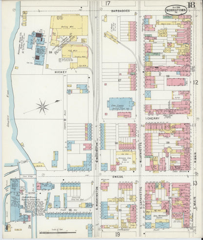 Sanborn Fire Insurance Map from Norristown, Montgomery County, Pennsylvania (1896), Sheet #0018 - Historic Sanborn Fire Insurance Map Print, vintage old map wall art, antique decor, genealogy gift, Pennsylvania Pennsylvania map