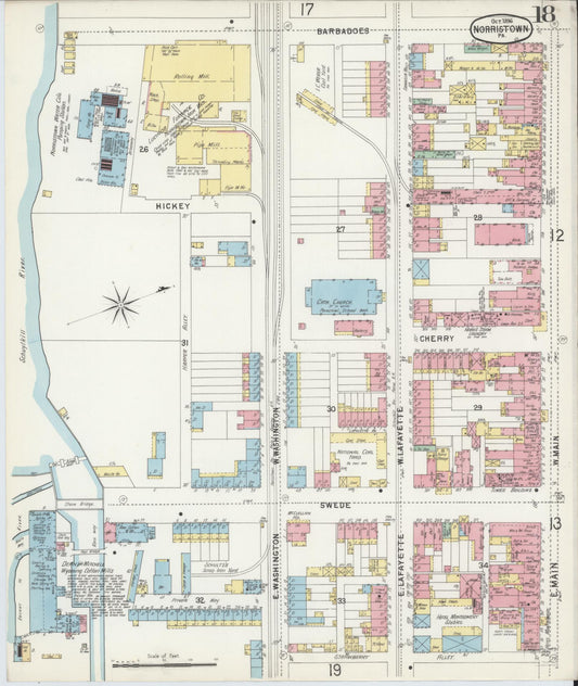 Sanborn Fire Insurance Map from Norristown, Montgomery County, Pennsylvania (1896), Sheet #0018 - Historic Sanborn Fire Insurance Map Print, vintage old map wall art, antique decor, genealogy gift, Pennsylvania Pennsylvania map