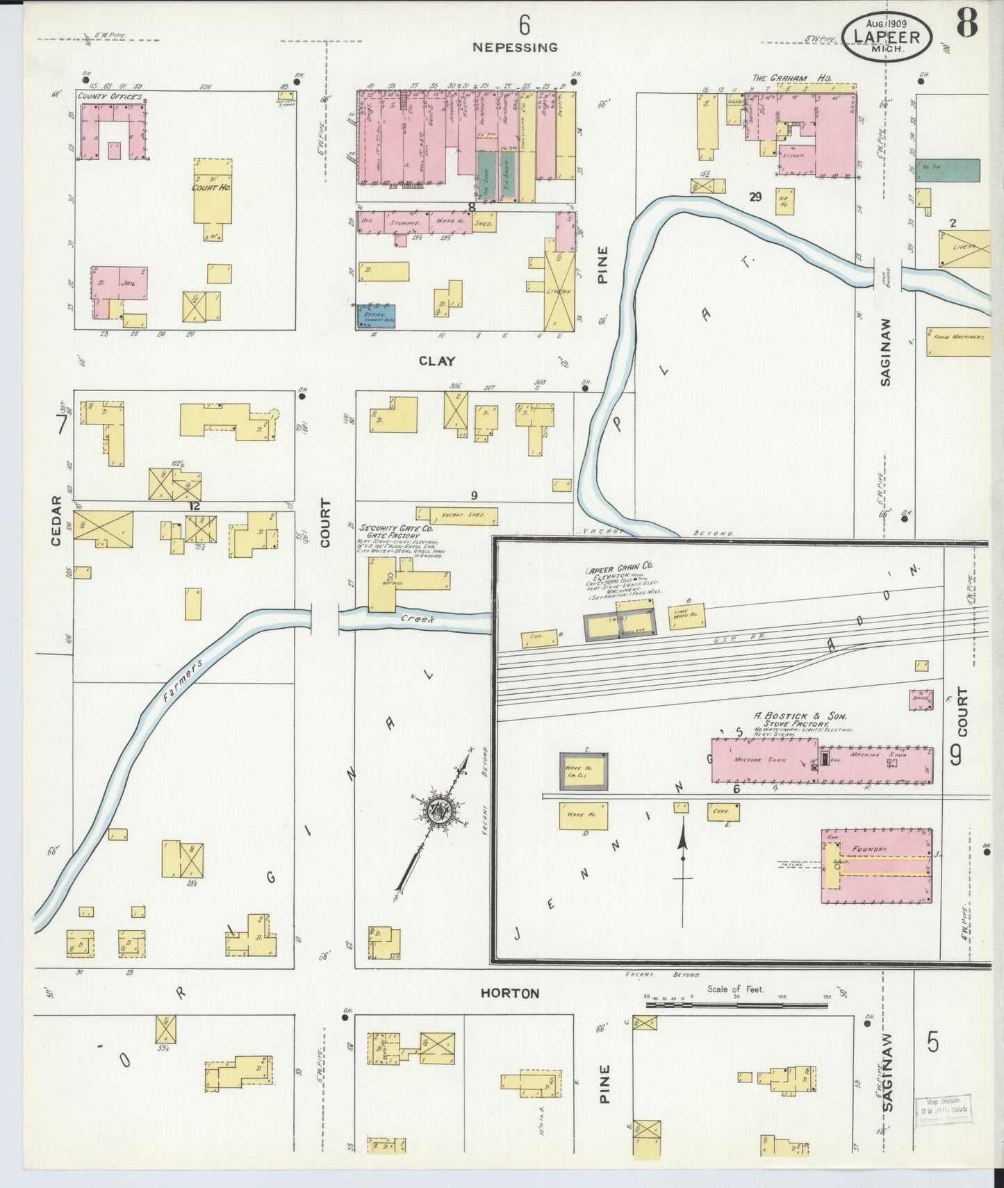 Sanborn Fire Insurance Map from Lapeer, Lapeer County, Michigan (1909), Sheet #0008 - Complete Map Set gallery image, historic Sanborn map, vintage wall art, Michigan Michigan