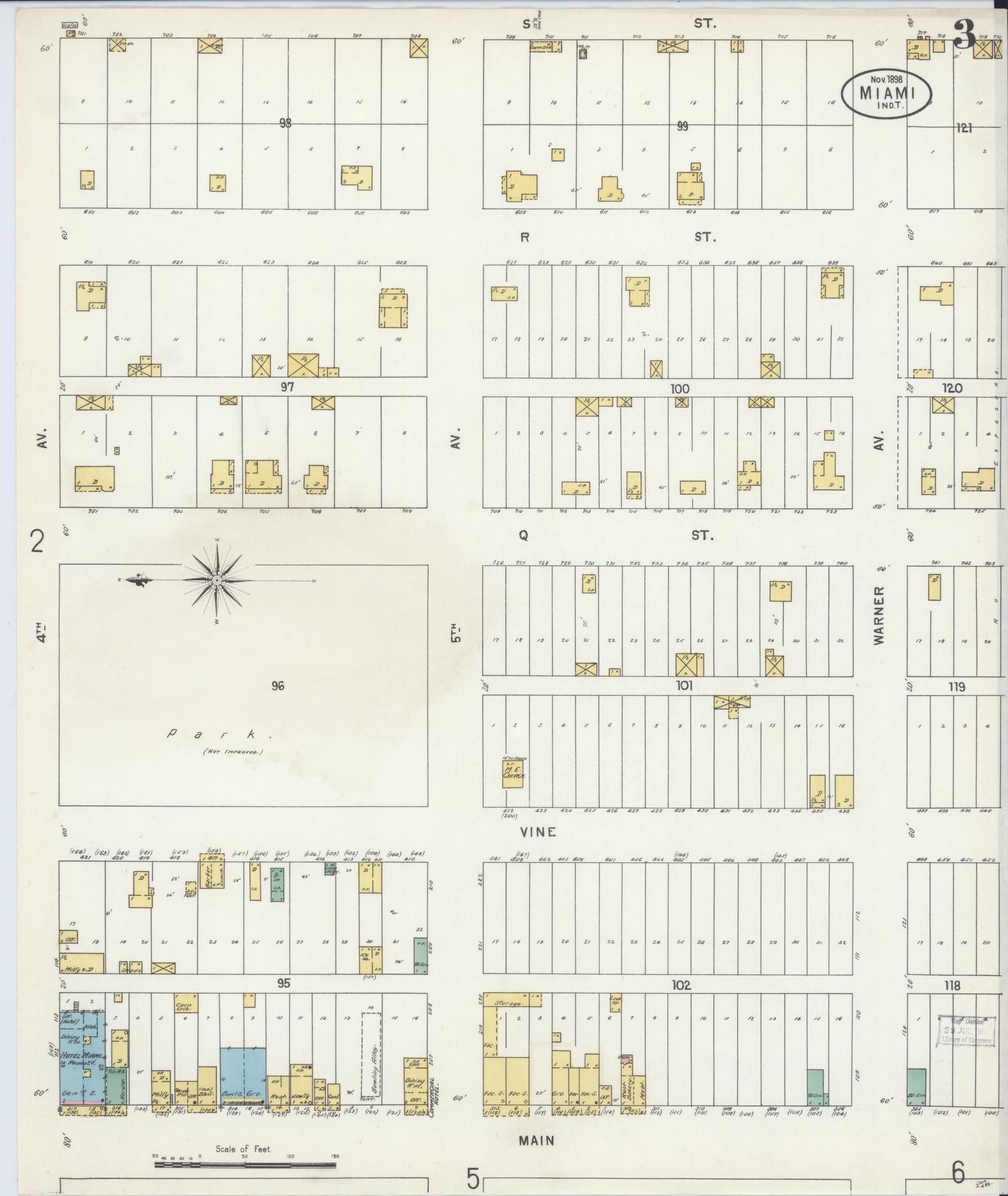 Sanborn Fire Insurance Map from Miami, Ottawa County, Oklahoma (1898), Sheet #0003 - Historic Sanborn Fire Insurance Map Print, vintage old map wall art, antique decor, genealogy gift, Oklahoma Oklahoma map