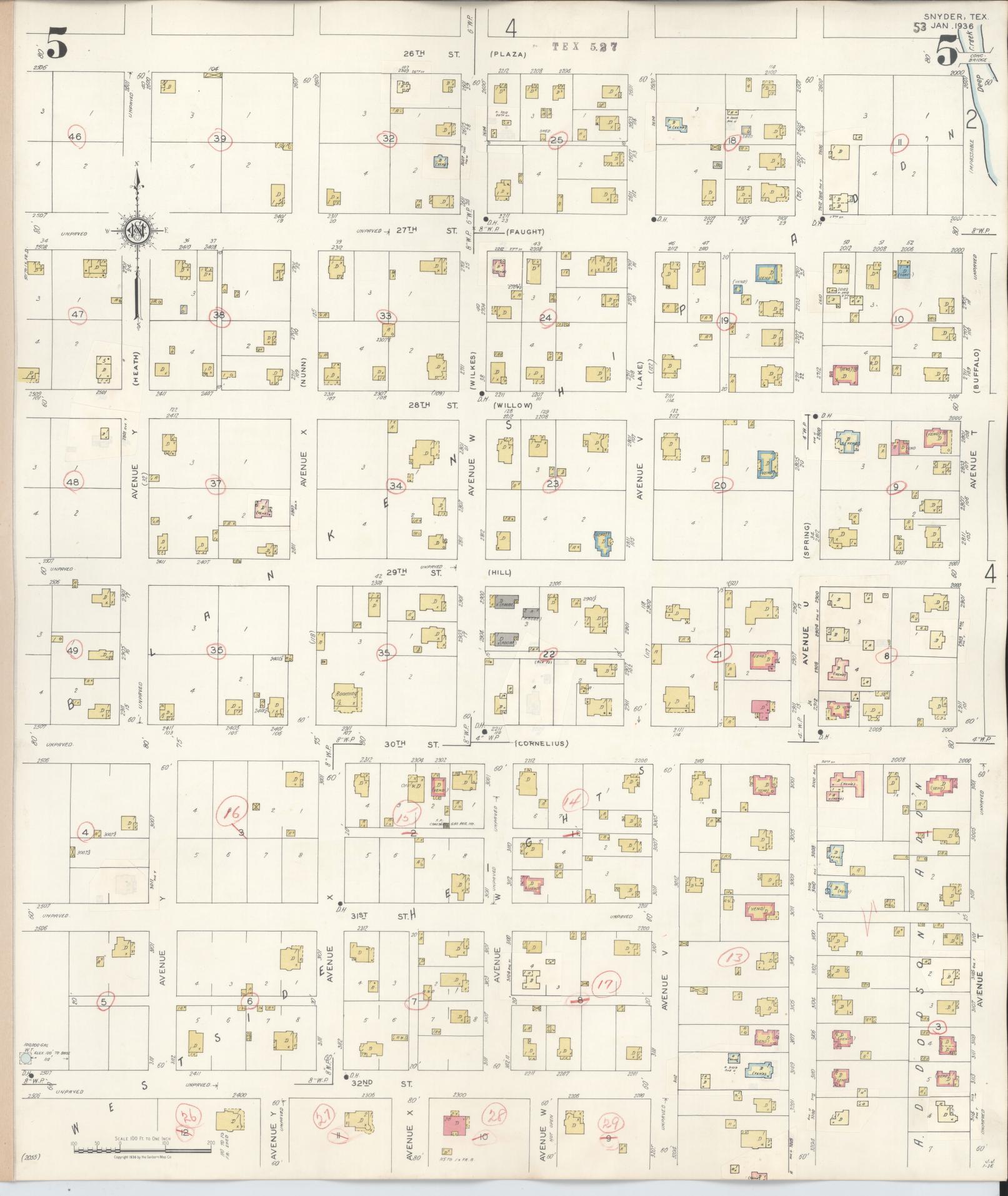 Sanborn Fire Insurance Map from Snyder, Scurry County, Texas (1942), Sheet #0005 - Complete Map Set gallery image, historic Sanborn map, vintage wall art, Texas Texas