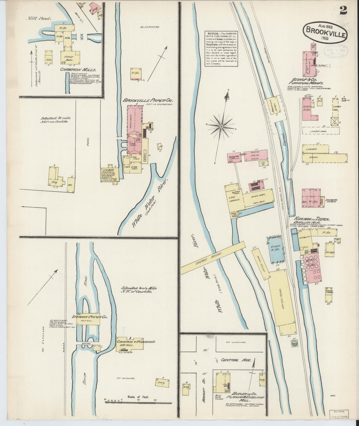 Sanborn Fire Insurance Map from Brookville, Franklin County, Indiana (1883), Sheet #0002 - Historic Sanborn Fire Insurance Map Print, vintage old map wall art, antique decor, genealogy gift, Indiana Indiana map