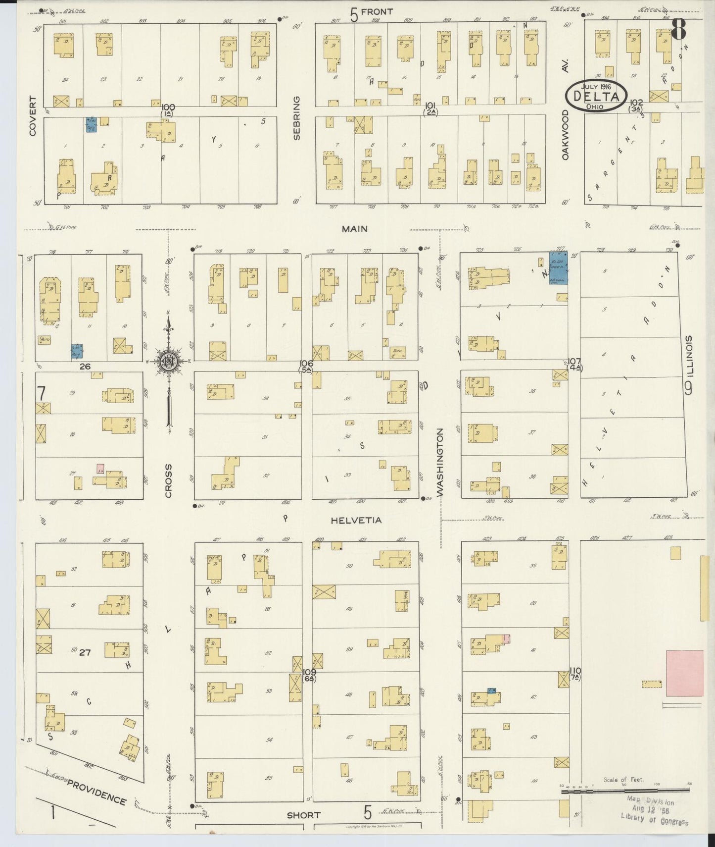 Sanborn Fire Insurance Map from Delta, Fulton County, Ohio (1916), Sheet #0008 - Historic Sanborn Fire Insurance Map Print, vintage old map wall art, antique decor, genealogy gift, Ohio Ohio map
