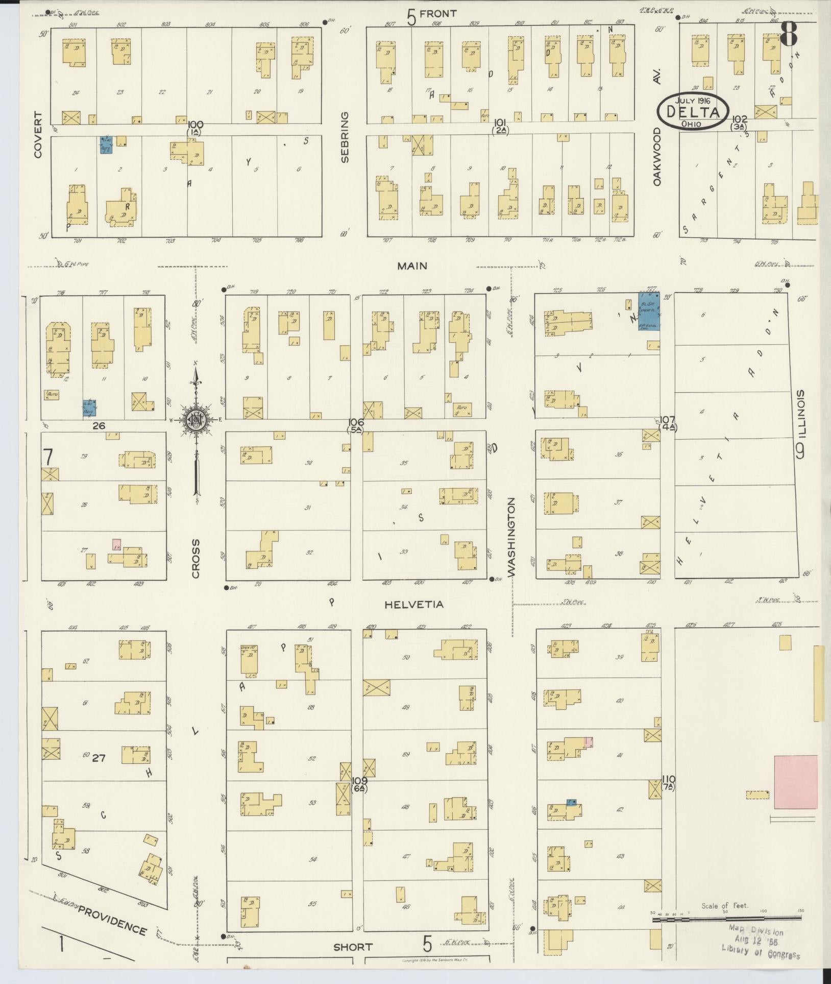 Sanborn Fire Insurance Map from Delta, Fulton County, Ohio (1916), Sheet #0008 - Historic Sanborn Fire Insurance Map Print, vintage old map wall art, antique decor, genealogy gift, Ohio Ohio map