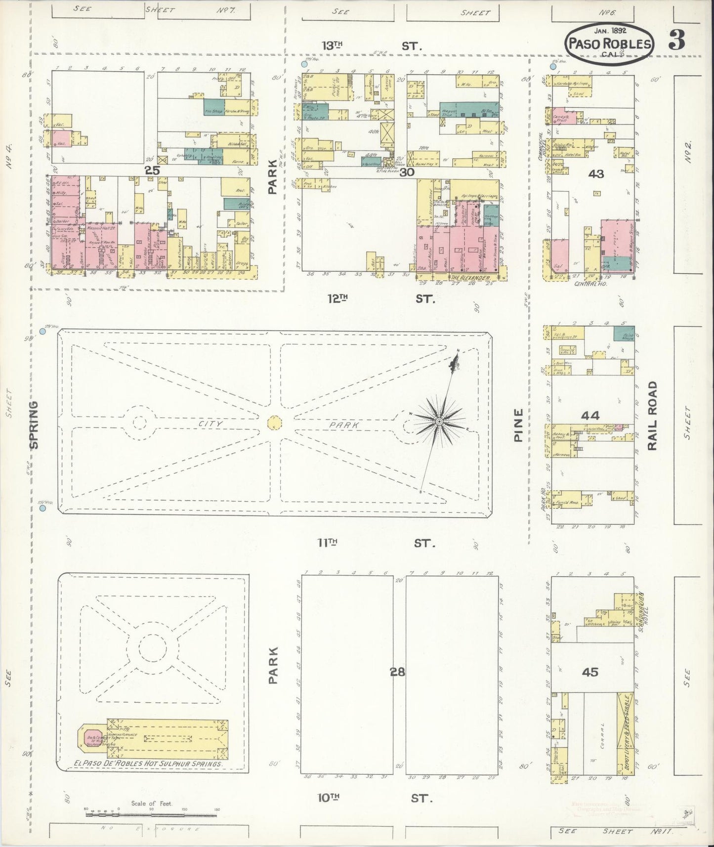 Sanborn Fire Insurance Map from Paso Robles, San Luis Obispo County, California (1892), Sheet #0003 - Complete Map Set gallery image, historic Sanborn map, vintage wall art, California California