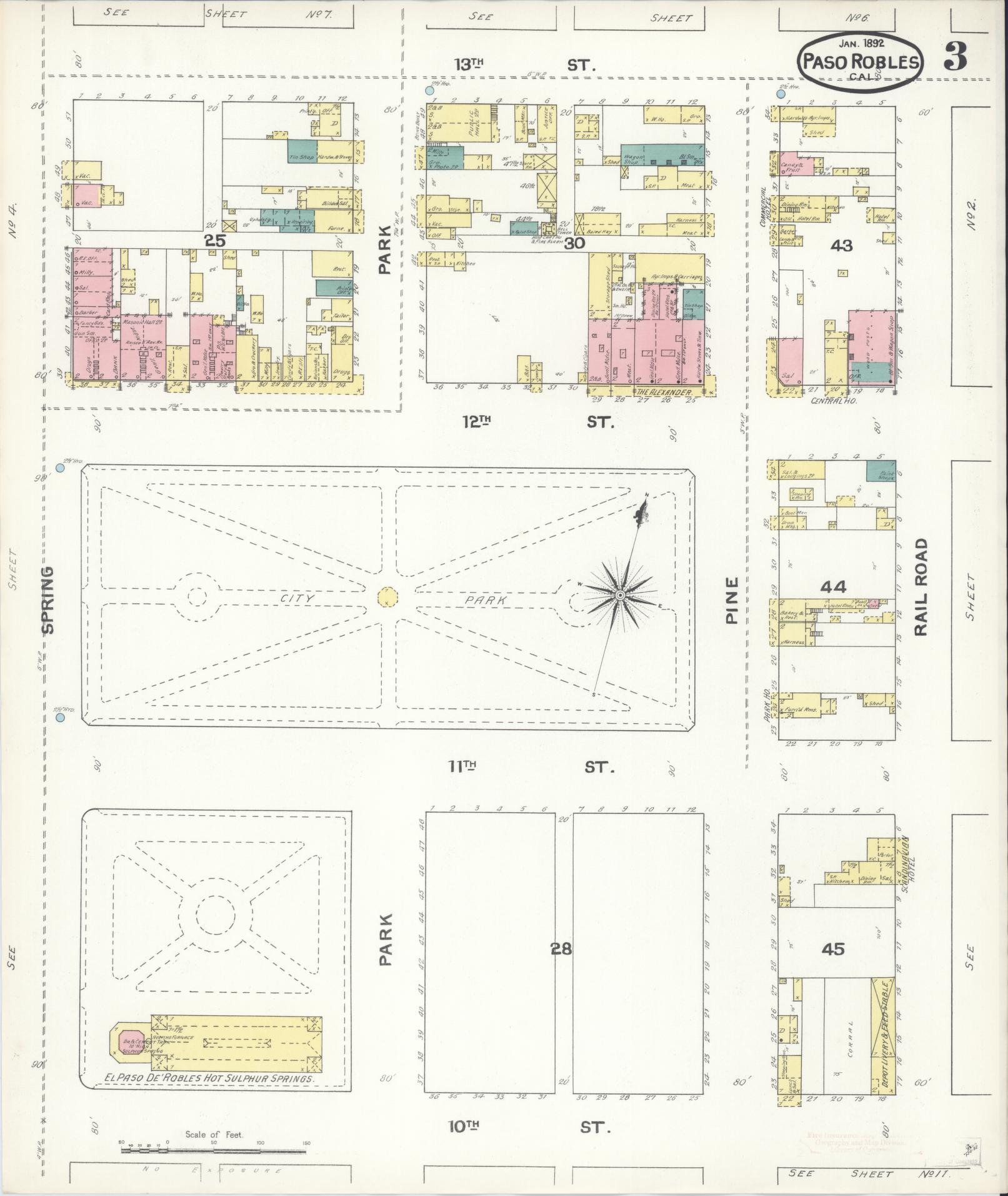 Sanborn Fire Insurance Map from Paso Robles, San Luis Obispo County, California (1892), Sheet #0003 - Complete Map Set gallery image, historic Sanborn map, vintage wall art, California California