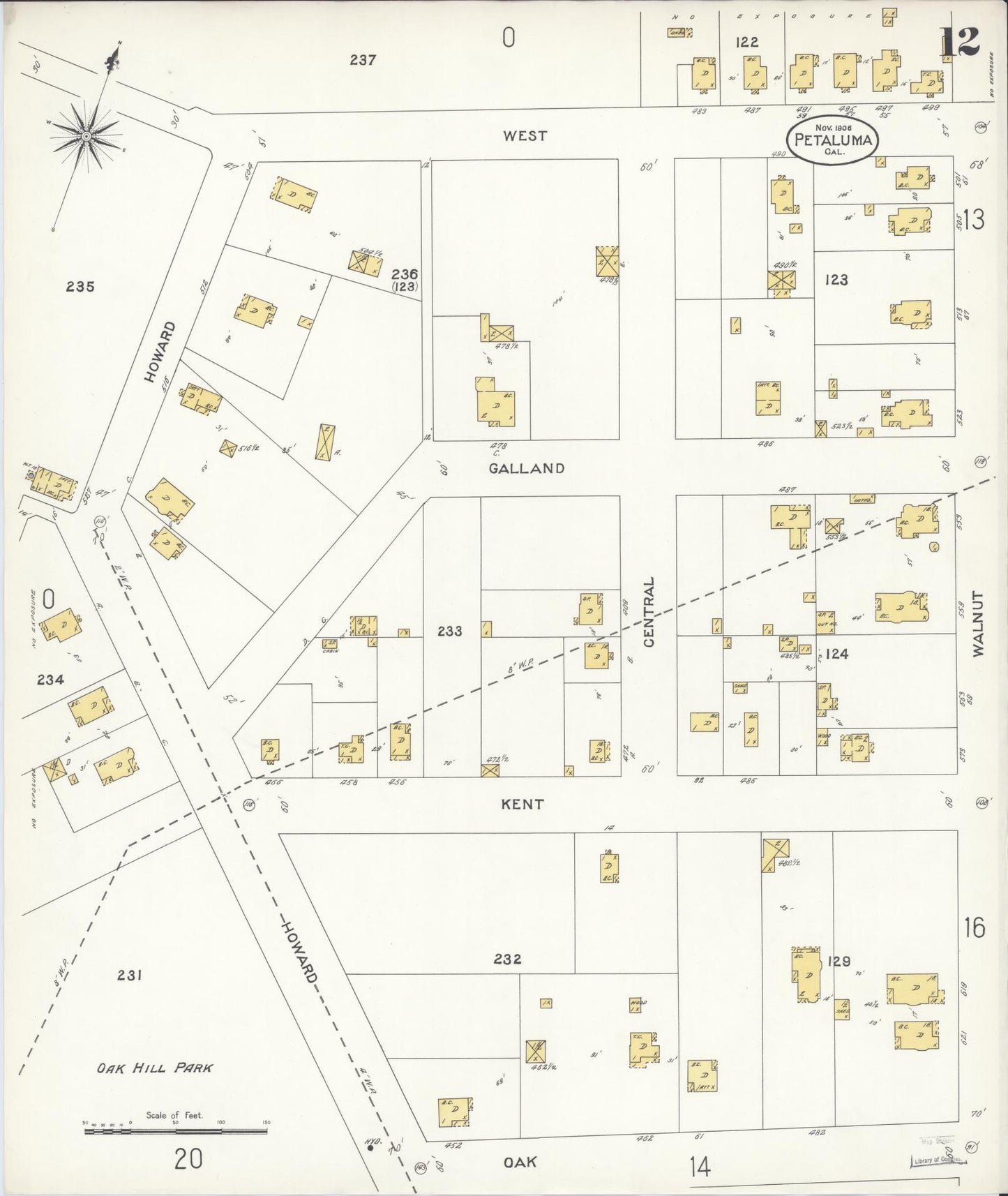 Sanborn Fire Insurance Map from Petaluma, Sonoma County, California (1906), Sheet #0012 - Complete Map Set gallery image, historic Sanborn map, vintage wall art, California California