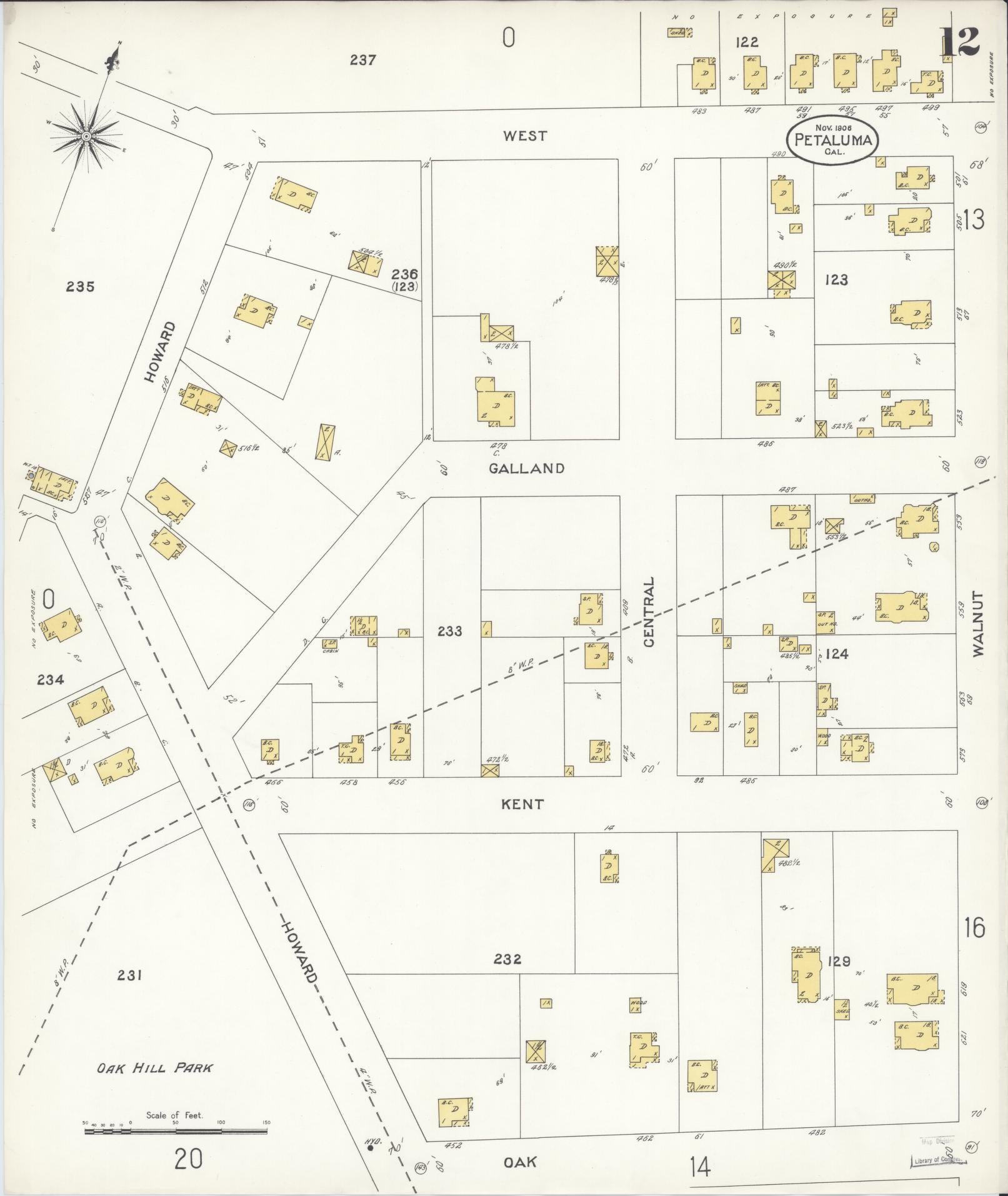 Sanborn Fire Insurance Map from Petaluma, Sonoma County, California (1906), Sheet #0012 - Complete Map Set gallery image, historic Sanborn map, vintage wall art, California California
