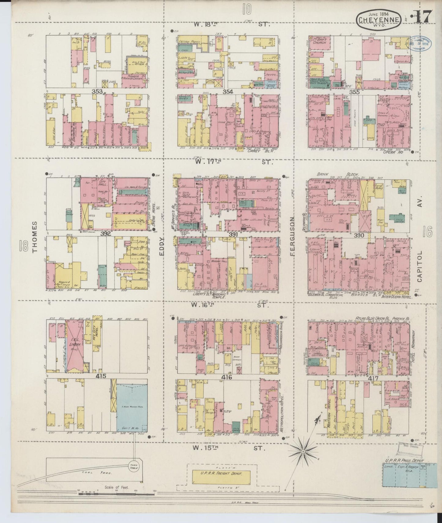 Sanborn Fire Insurance Map from Cheyenne, Laramie County, Wyoming (1894), Sheet #0017 - Complete Map Set gallery image, historic Sanborn map, vintage wall art, Wyoming Wyoming