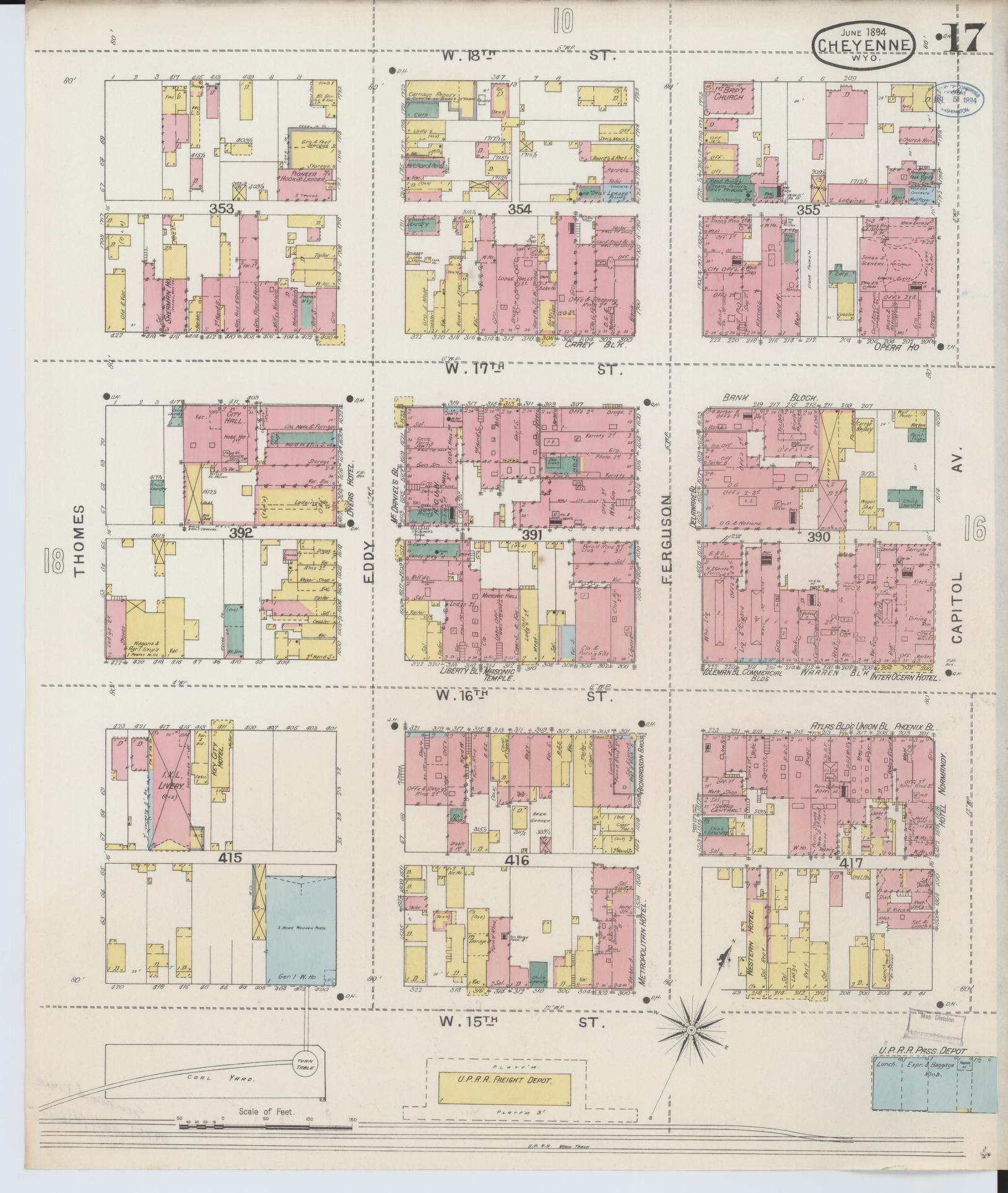 Sanborn Fire Insurance Map from Cheyenne, Laramie County, Wyoming (1894), Sheet #0017 - Complete Map Set gallery image, historic Sanborn map, vintage wall art, Wyoming Wyoming