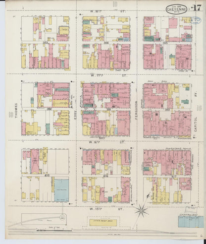 Sanborn Fire Insurance Map from Cheyenne, Laramie County, Wyoming (1894), Sheet #0017 - Complete Map Set gallery image, historic Sanborn map, vintage wall art, Wyoming Wyoming