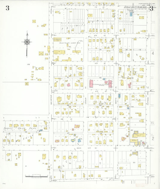 Sanborn Fire Insurance Map from Portageville, New Madrid County, Missouri (1944), Sheet #0003 - Historic Sanborn Fire Insurance Map Print, vintage old map wall art, antique decor, genealogy gift, Missouri Missouri map
