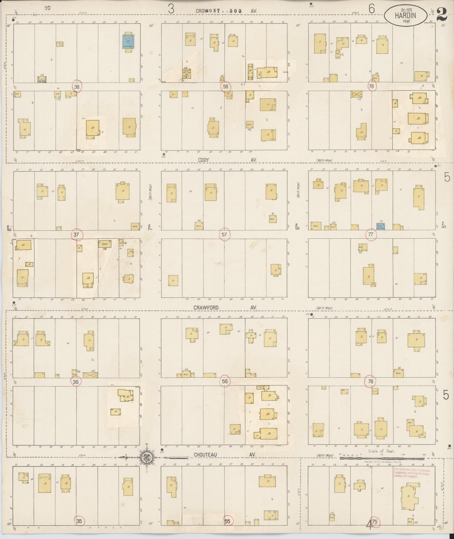 Sanborn Fire Insurance Map from Hardin, Big Horn County, Montana (1927), Sheet #0002 - Historic Sanborn Fire Insurance Map Print, vintage old map wall art, antique decor, genealogy gift, Montana Montana map
