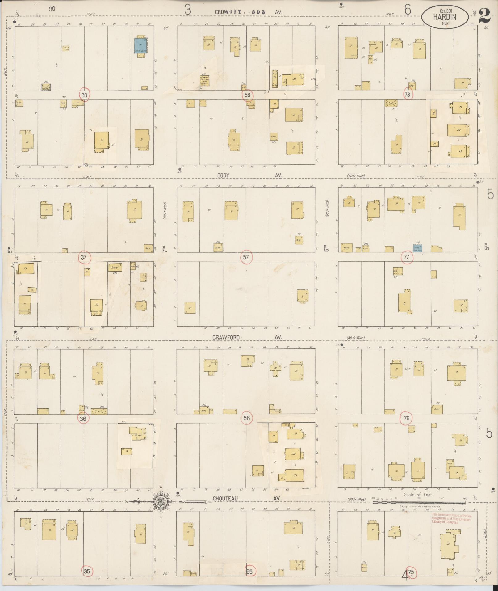 Sanborn Fire Insurance Map from Hardin, Big Horn County, Montana (1927), Sheet #0002 - Historic Sanborn Fire Insurance Map Print, vintage old map wall art, antique decor, genealogy gift, Montana Montana map