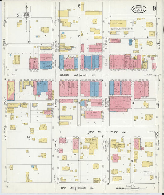 Sanborn Fire Insurance Map from Caney, Montgomery County, Kansas (1917), Sheet #0009 - Historic Sanborn Fire Insurance Map Print, vintage old map wall art, antique decor, genealogy gift, Kansas Kansas map