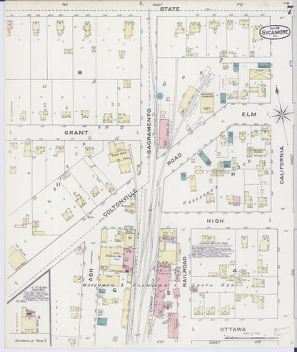 Sanborn Fire Insurance Map from Sycamore, De Kalb County, Illinois (1891), Sheet #0007 - Historic Sanborn Fire Insurance Map Print, vintage old map wall art, antique decor, genealogy gift, Illinois Illinois map