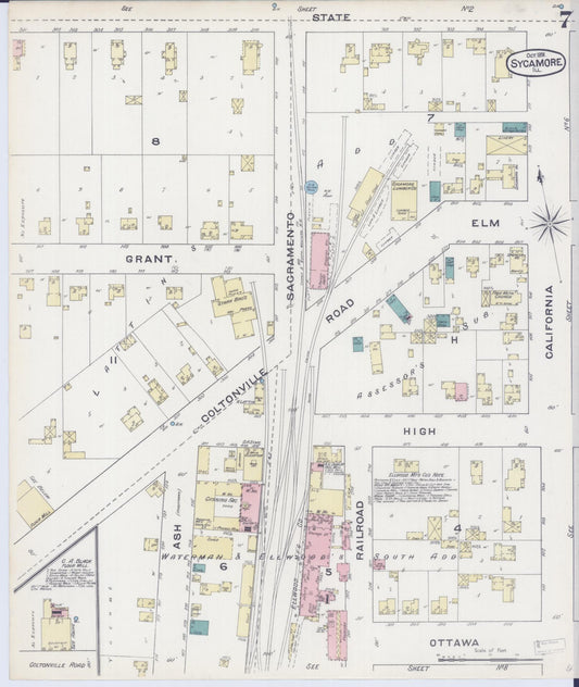 Sanborn Fire Insurance Map from Sycamore, De Kalb County, Illinois (1891), Sheet #0007 - Historic Sanborn Fire Insurance Map Print, vintage old map wall art, antique decor, genealogy gift, Illinois Illinois map