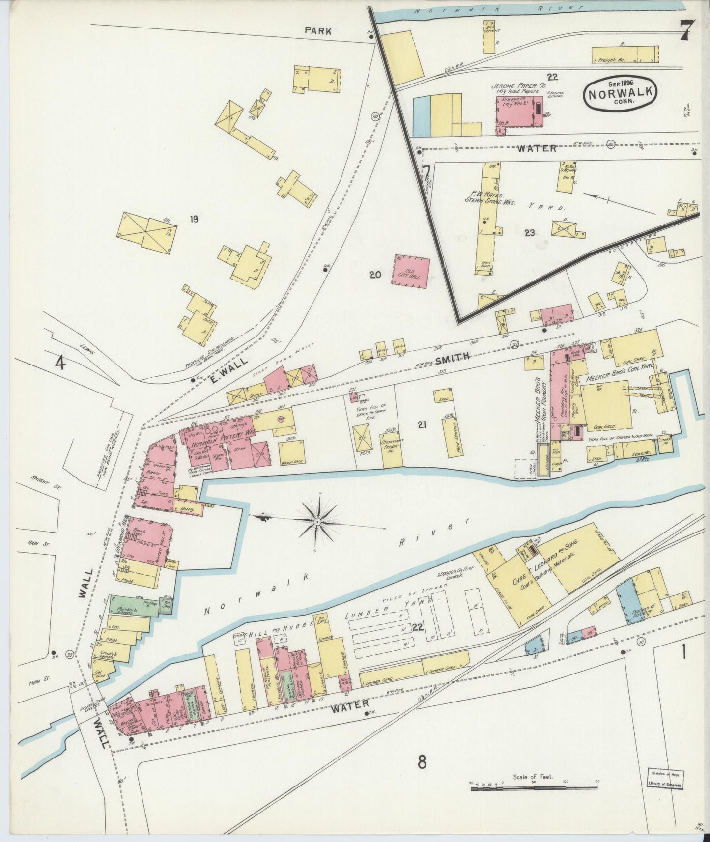 Sanborn Fire Insurance Map from Norwalk, Fairfield County, Connecticut (1896), Sheet #0007 - Complete Map Set gallery image, historic Sanborn map, vintage wall art, Connecticut Connecticut