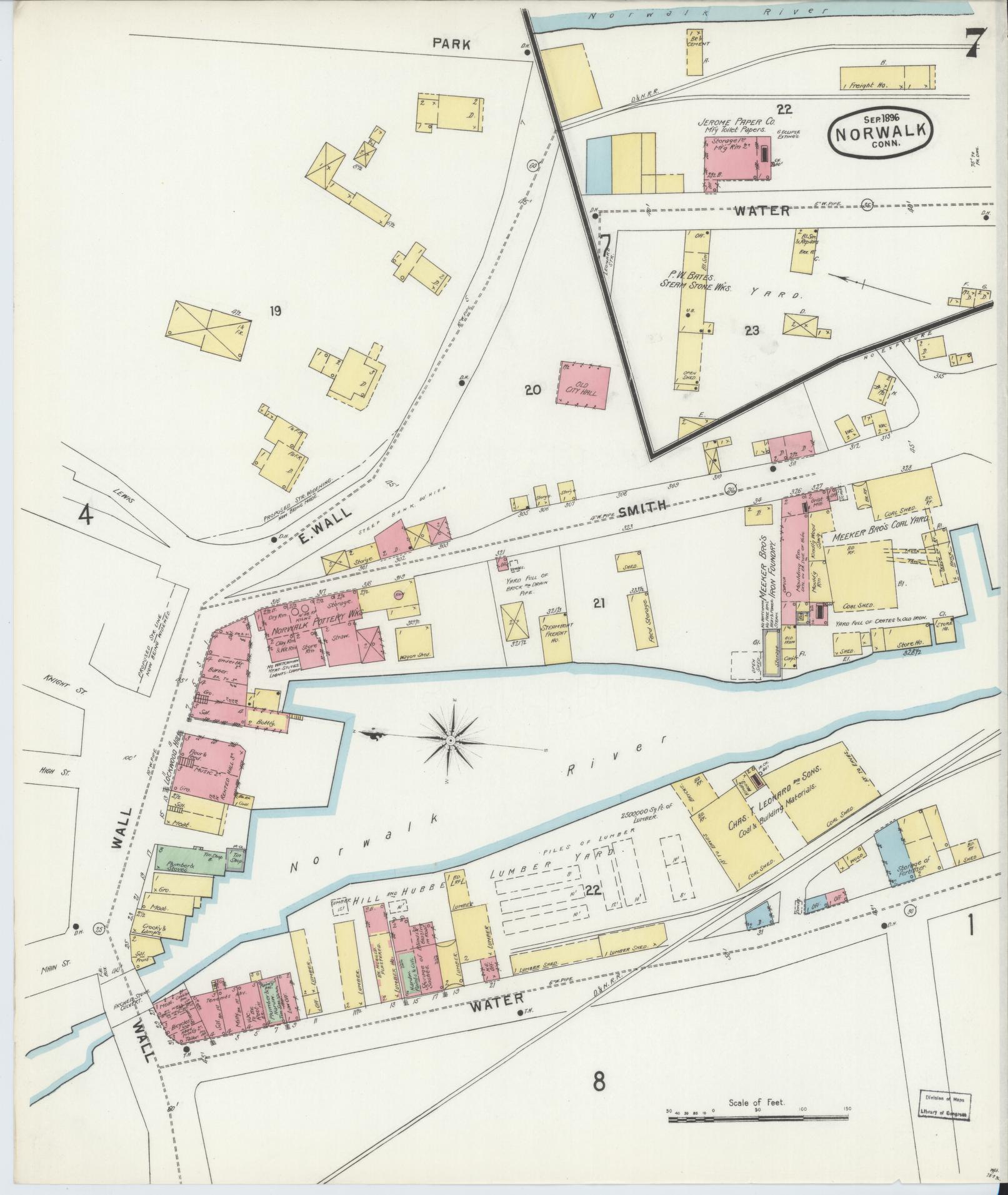 Sanborn Fire Insurance Map from Norwalk, Fairfield County, Connecticut (1896), Sheet #0007 - Complete Map Set gallery image, historic Sanborn map, vintage wall art, Connecticut Connecticut
