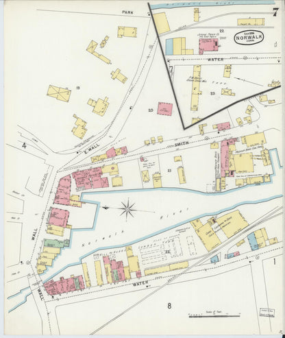 Sanborn Fire Insurance Map from Norwalk, Fairfield County, Connecticut (1896), Sheet #0007 - Complete Map Set gallery image, historic Sanborn map, vintage wall art, Connecticut Connecticut