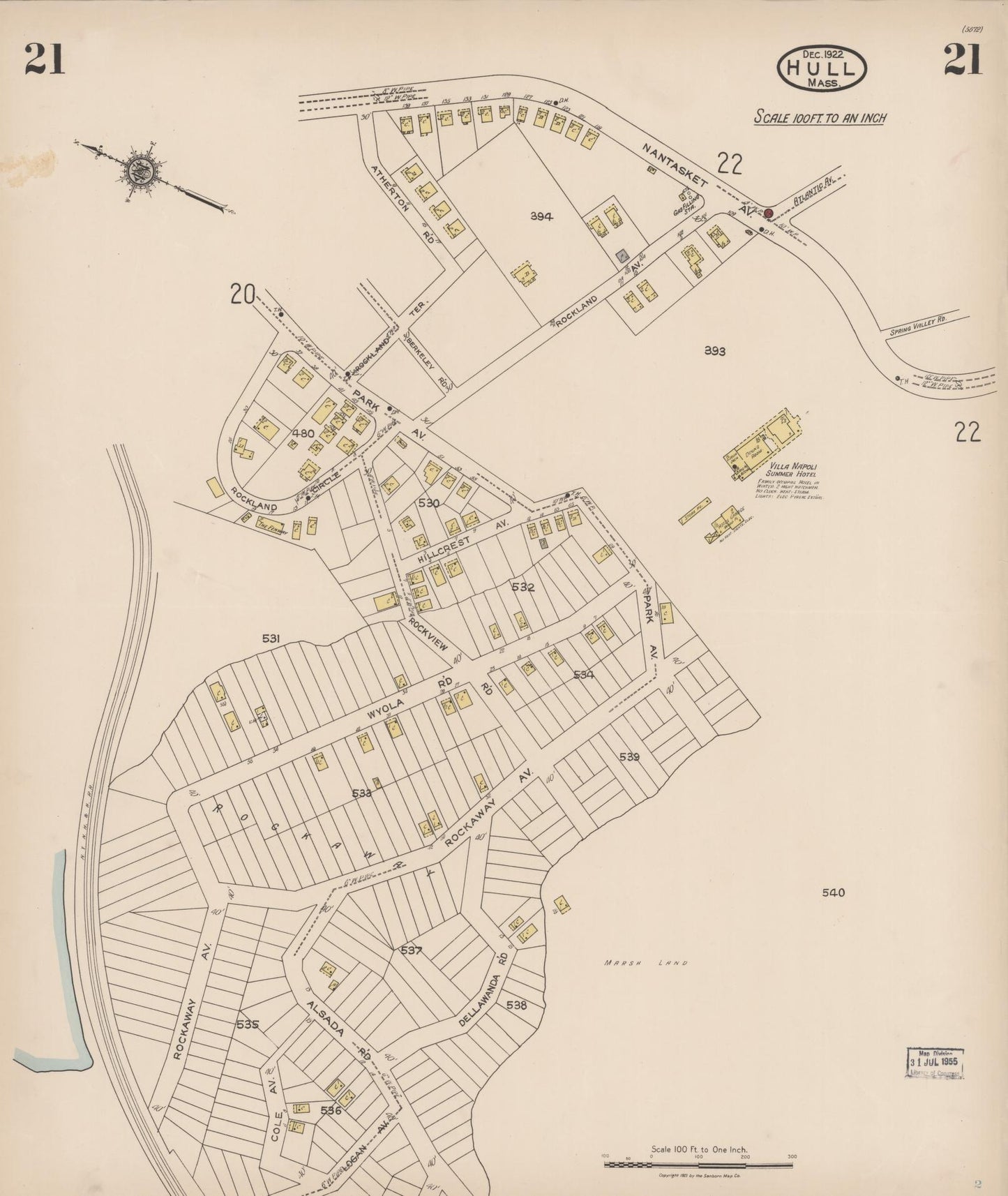 Sanborn Fire Insurance Map from Hull, Plymouth County, Massachusetts (1922), Sheet #0021 - Complete Map Set gallery image, historic Sanborn map, vintage wall art, Massachusetts Massachusetts