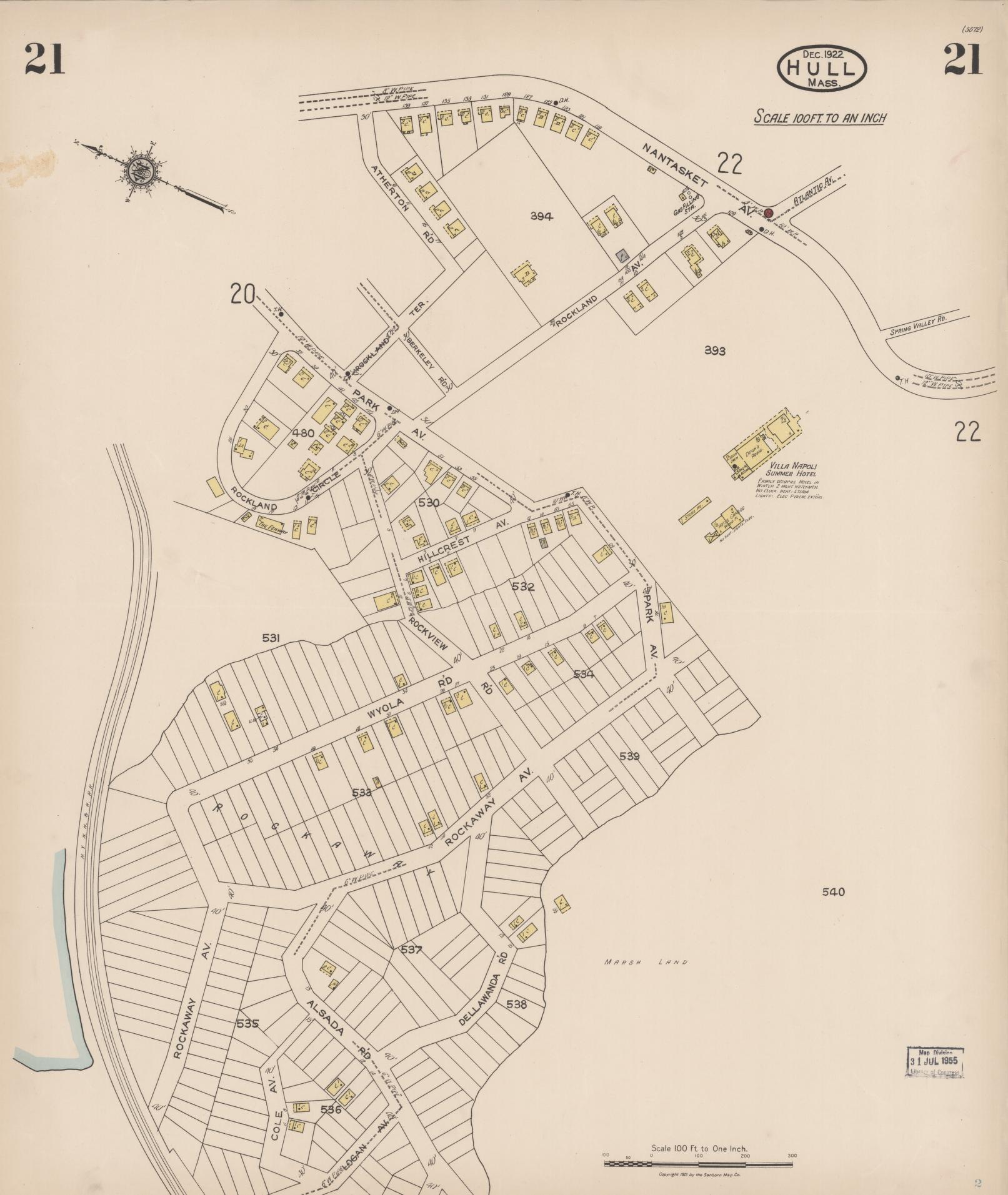 Sanborn Fire Insurance Map from Hull, Plymouth County, Massachusetts (1922), Sheet #0021 - Complete Map Set gallery image, historic Sanborn map, vintage wall art, Massachusetts Massachusetts