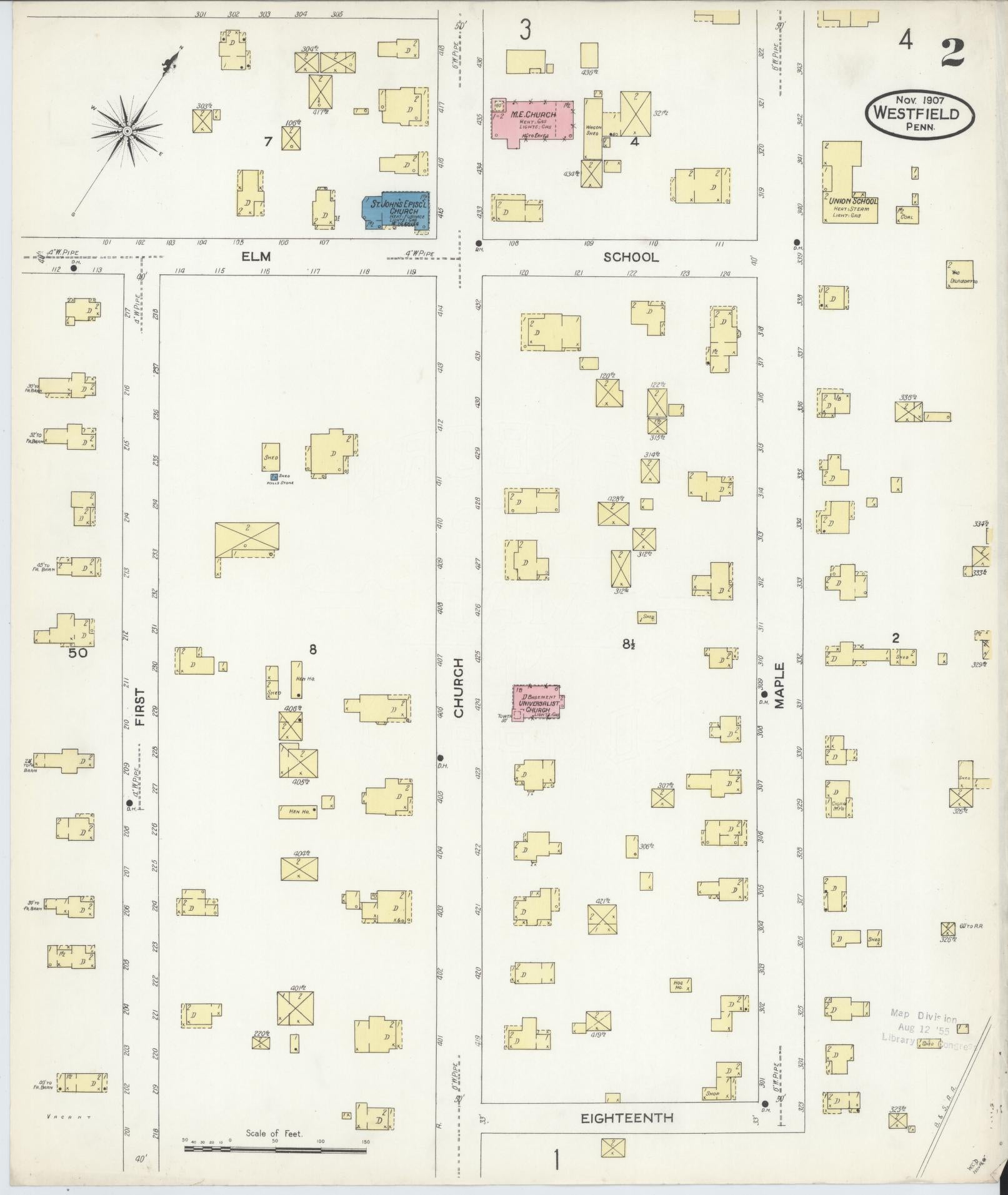 Sanborn Fire Insurance Map from Westfield, Tioga County, Pennsylvania (1907), Sheet #0002 - Complete Map Set gallery image, historic Sanborn map, vintage wall art, Pennsylvania Pennsylvania