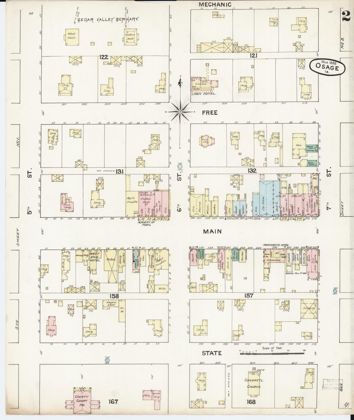 Sanborn Fire Insurance Map from Osage, Mitchell County, Iowa (1888), Sheet #0002 - Historic Sanborn Fire Insurance Map Print, vintage old map wall art
