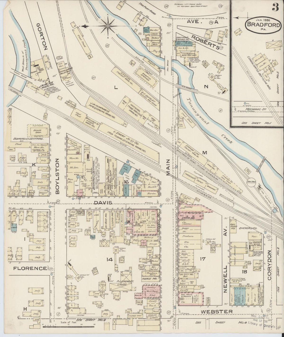 Sanborn Fire Insurance Map from Bradford, McKean County, Pennsylvania (1886), Sheet #0003 - Complete Map Set gallery image, historic Sanborn map, vintage wall art, Pennsylvania Pennsylvania