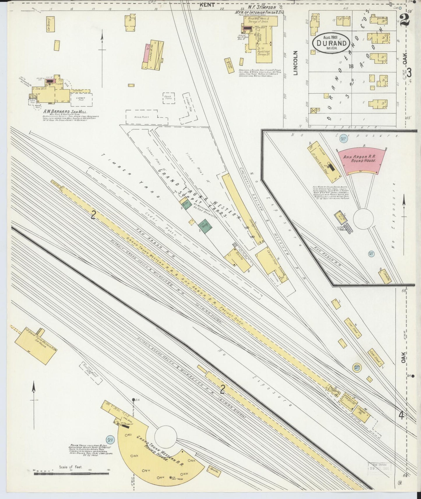 Sanborn Fire Insurance Map from Durand, Shiawassee County, Michigan (1901), Sheet #0002 - Historic Sanborn Fire Insurance Map Print, vintage old map wall art, antique decor, genealogy gift, Michigan Michigan map