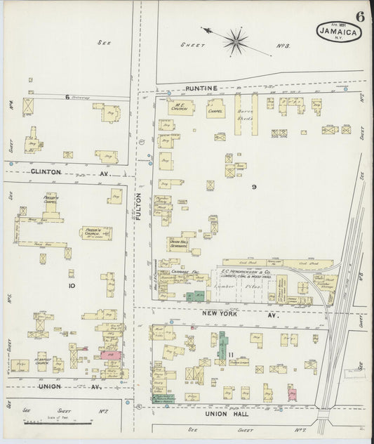 Sanborn Fire Insurance Map from Jamaica, Queens County, New York (1891), Sheet #0006 - Historic Sanborn Fire Insurance Map Print, vintage old map wall art, antique decor, genealogy gift, New York New York map