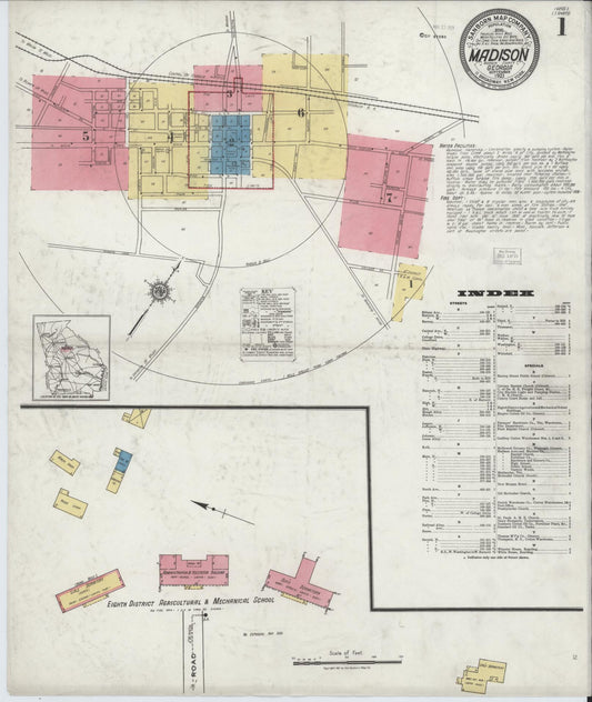 Sanborn Fire Insurance Map from Madison, Morgan County, Georgia (1921), Sheet #0001 - Complete Map Set gallery image, historic Sanborn map, vintage wall art, Georgia Georgia