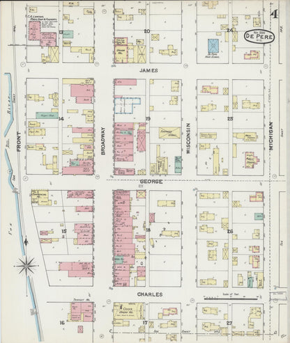 Sanborn Fire Insurance Map from De Pere, Brown County, Wisconsin (1890), Sheet #0004 - Historic Sanborn Fire Insurance Map Print, vintage old map wall art, antique decor, genealogy gift, Wisconsin Wisconsin map