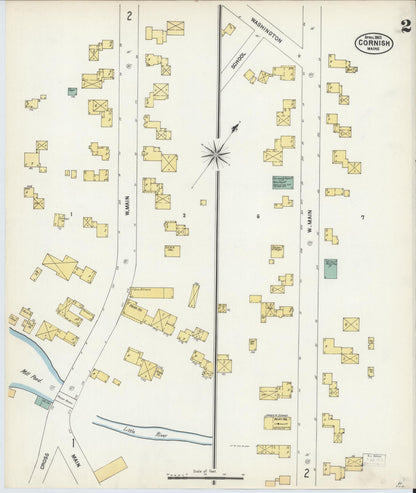 Sanborn Fire Insurance Map from Cornish, York County, Maine (1903), Sheet #0002 - Complete Map Set gallery image, historic Sanborn map, vintage wall art, Maine Maine
