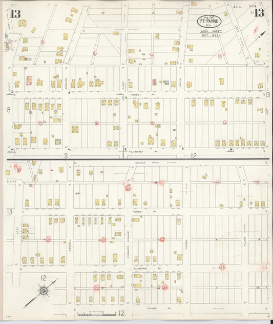 Sanborn Fire Insurance Map from Fort Payne, Dekalb County, Alabama (1935), Sheet #0013 - Historic Sanborn Fire Insurance Map Print, vintage old map wall art, antique decor, genealogy gift, Alabama Alabama map
