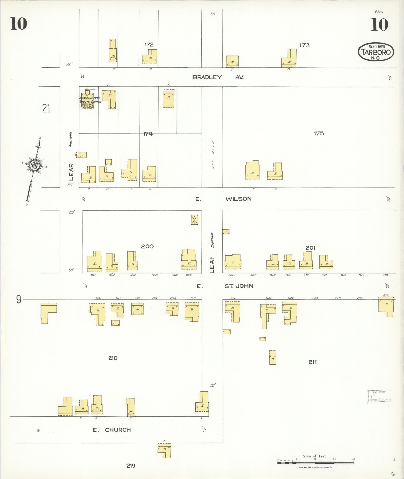 Sanborn Fire Insurance Map from Tarboro, Edgecombe County, North Carolina (1923), Sheet #0010 - Historic Sanborn Fire Insurance Map Print, vintage old map wall art, antique decor, genealogy gift, North Carolina North Carolina map