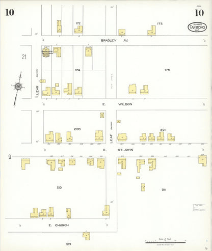 Sanborn Fire Insurance Map from Tarboro, Edgecombe County, North Carolina (1923), Sheet #0010 - Historic Sanborn Fire Insurance Map Print, vintage old map wall art, antique decor, genealogy gift, North Carolina North Carolina map