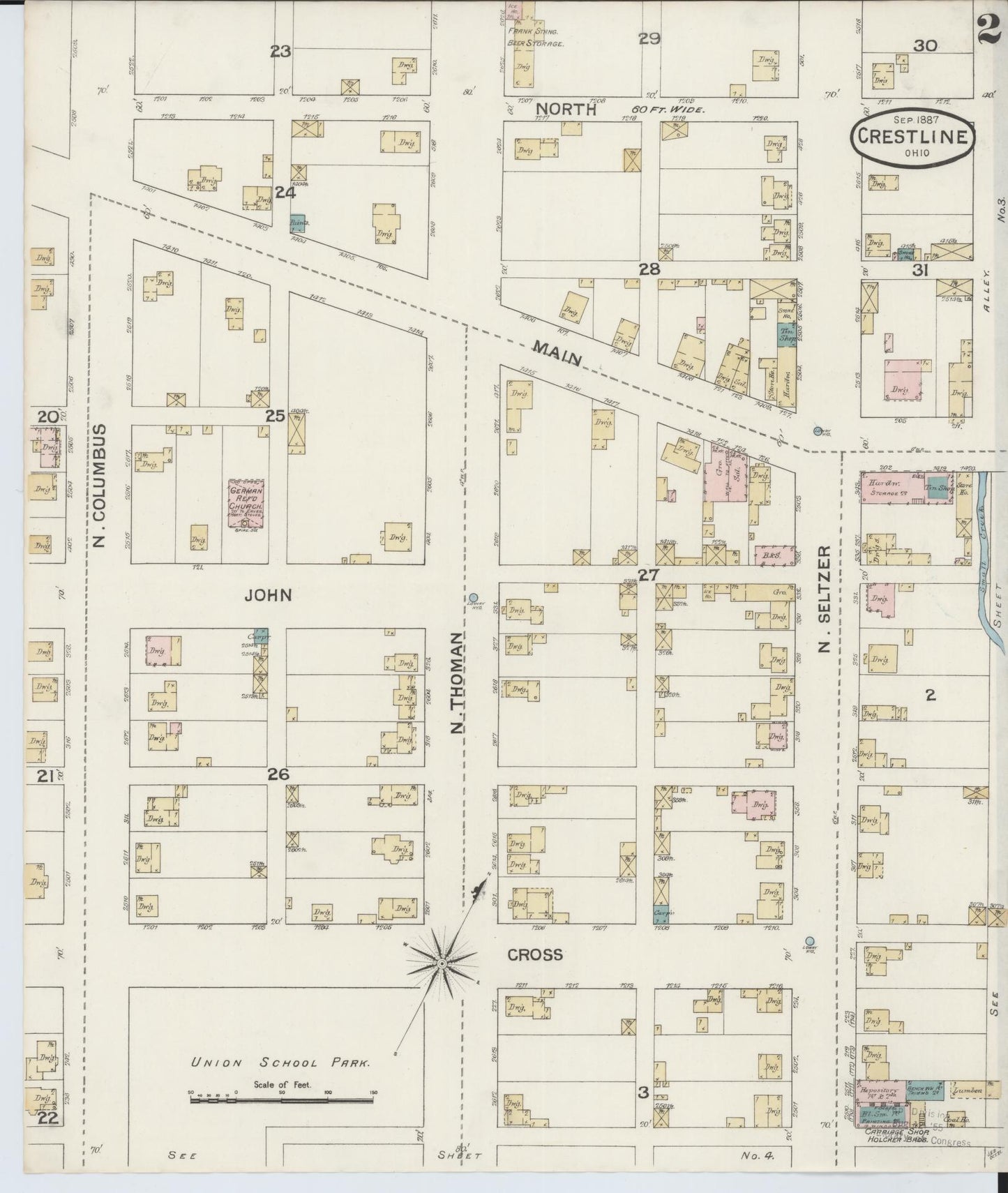 Sanborn Fire Insurance Map from Crestline, Crawford County, Ohio (1887), Sheet #0002 - Complete Map Set gallery image, historic Sanborn map, vintage wall art, Ohio Ohio