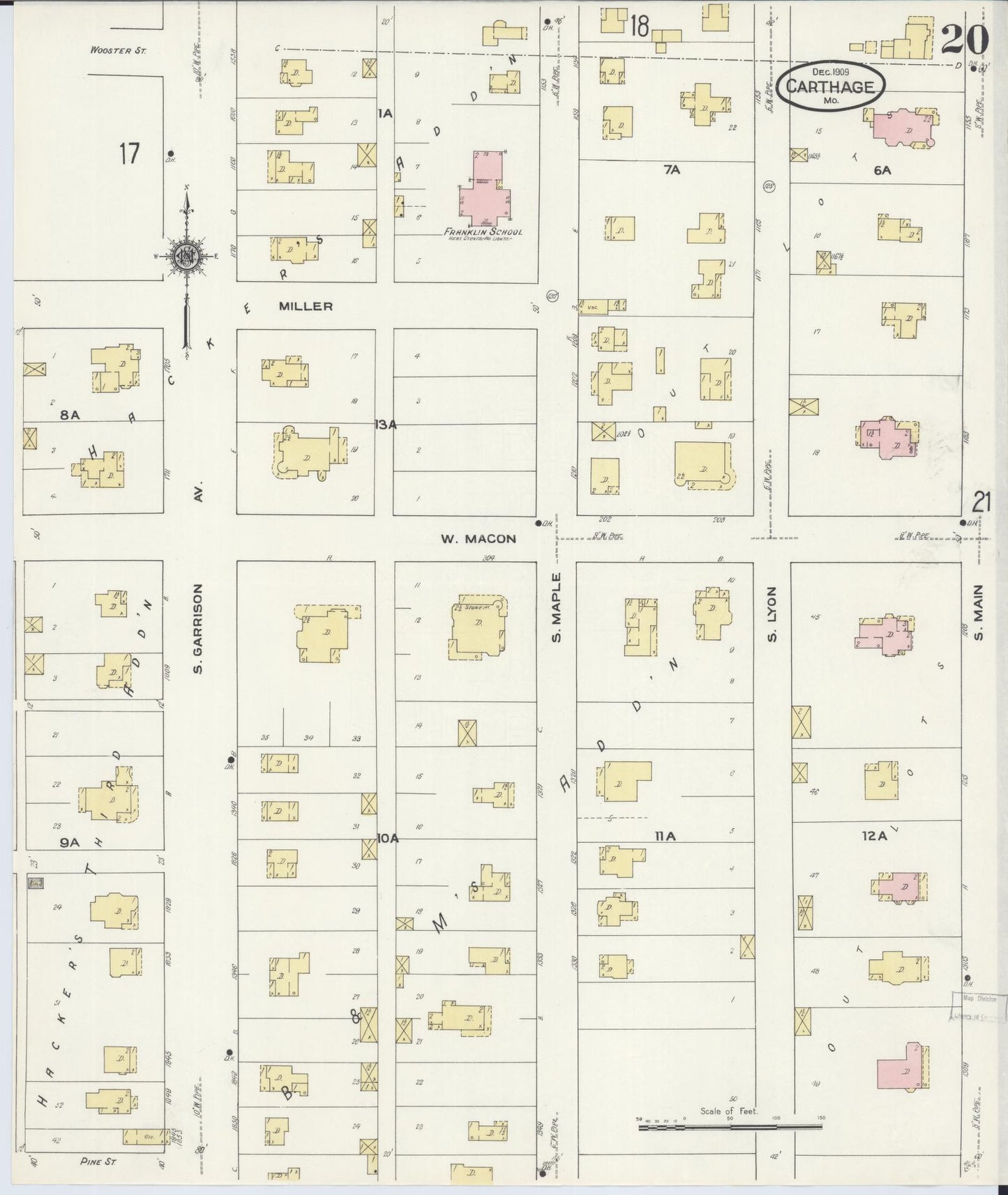 Sanborn Fire Insurance Map from Carthage, Jasper County, Missouri (1909), Sheet #0020 - Historic Sanborn Fire Insurance Map Print, vintage old map wall art, antique decor, genealogy gift, Missouri Missouri map