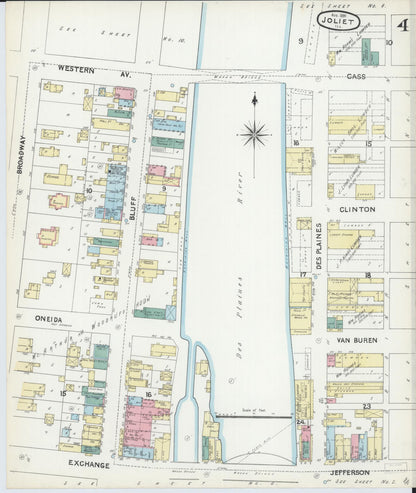 Sanborn Fire Insurance Map from Joliet, Will County, Illinois (1891), Sheet #0004 - Complete Map Set gallery image, historic Sanborn map, vintage wall art, Illinois Illinois