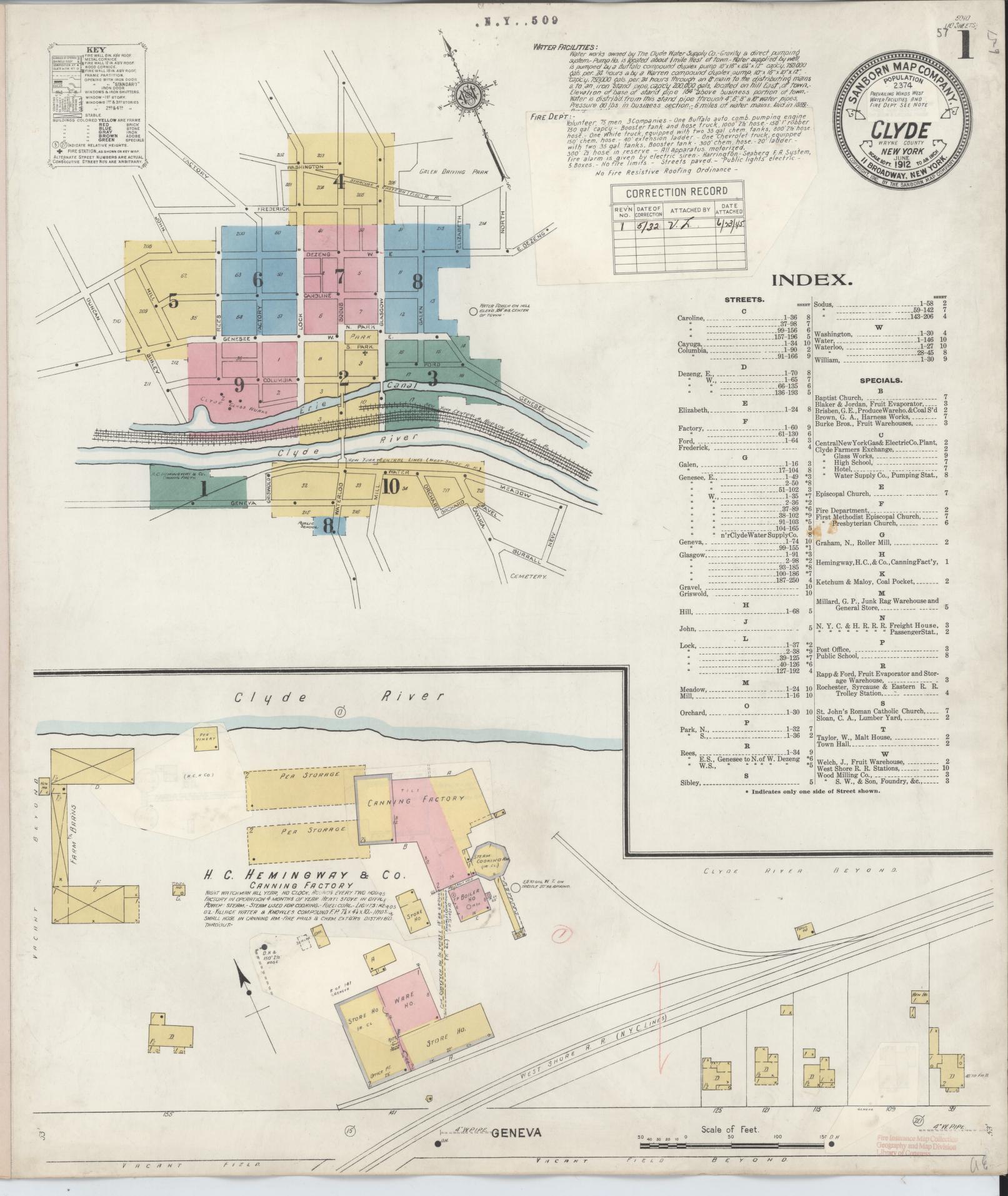 Sanborn Fire Insurance Map from Clyde, Wayne County, New York (1932), Sheet #0001 - Complete Map Set gallery image, historic Sanborn map, vintage wall art, New York New York