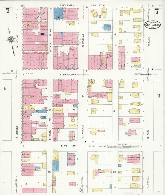 Sanborn Fire Insurance Map from Centralia, Marion, Clinton, Jefferson, and Washington Counties, Illinois (1924), Sheet #0007 - Historic Sanborn Fire Insurance Map Print, vintage old map wall art, antique decor, genealogy gift, Illinois Illinois map