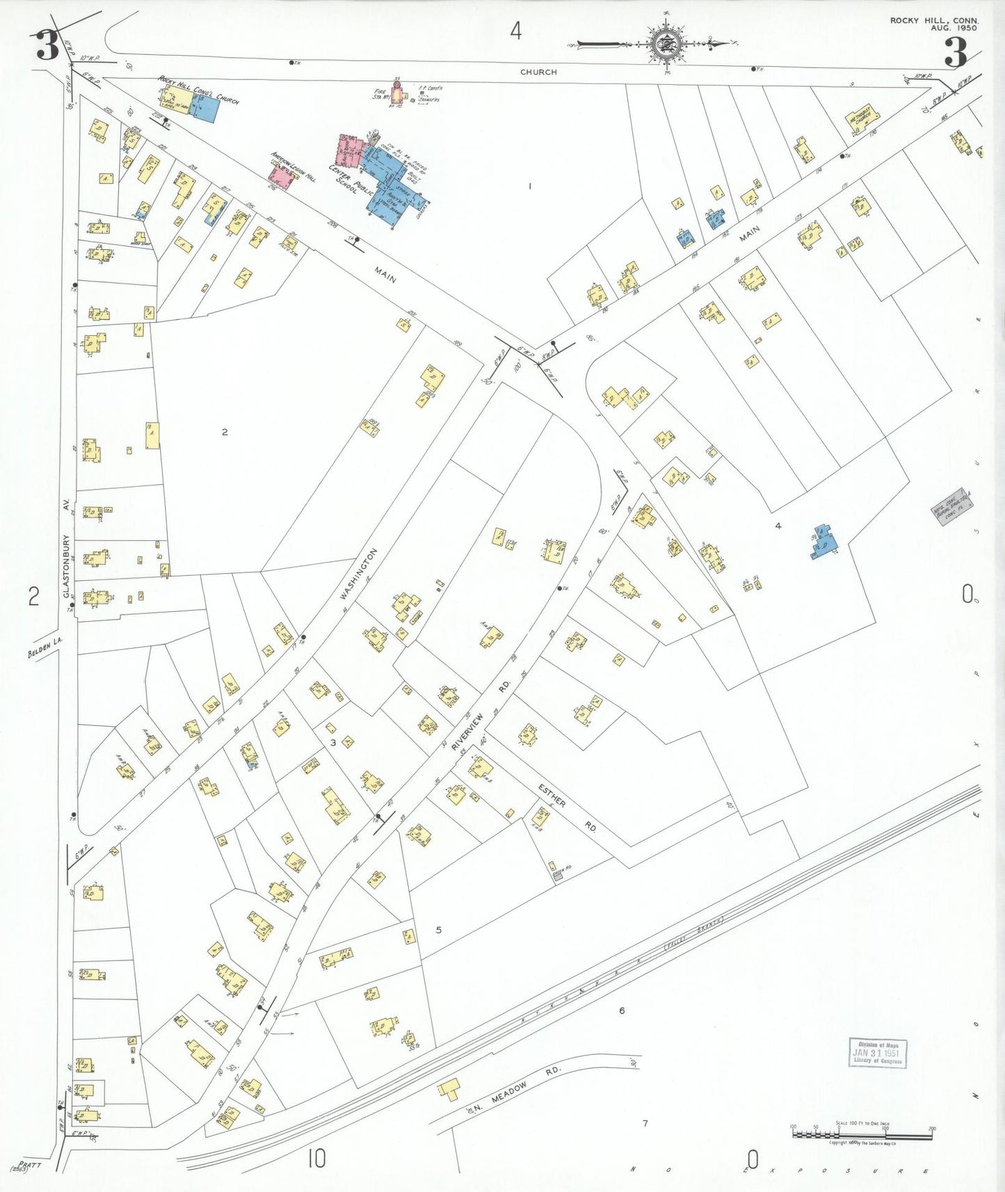 Sanborn Fire Insurance Map from Rocky Hill, Hartford County, Connecticut (1950), Sheet #0003 - Complete Map Set gallery image, historic Sanborn map, vintage wall art, Connecticut Connecticut