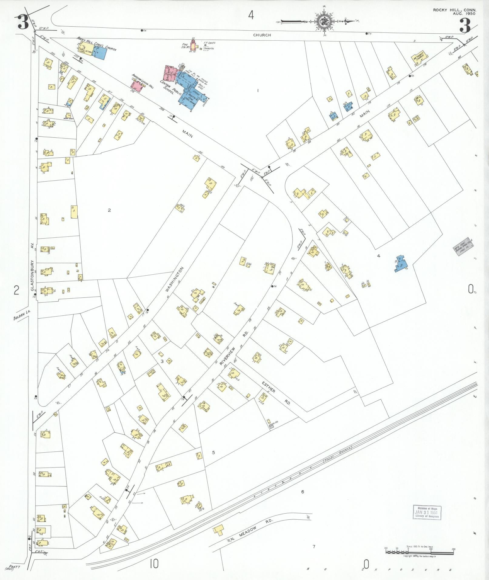 Sanborn Fire Insurance Map from Rocky Hill, Hartford County, Connecticut (1950), Sheet #0003 - Complete Map Set gallery image, historic Sanborn map, vintage wall art, Connecticut Connecticut