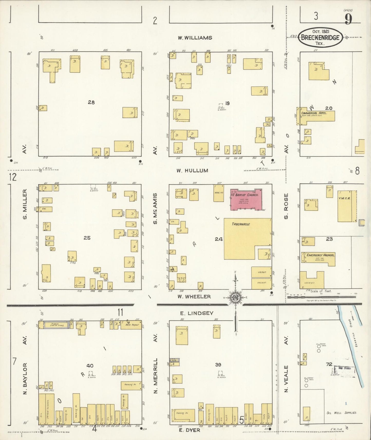 Sanborn Fire Insurance Map from Breckenridge, Stephens County, Texas (1921), Sheet #0009 - Historic Sanborn Fire Insurance Map Print, vintage old map wall art, antique decor, genealogy gift, Texas Texas map