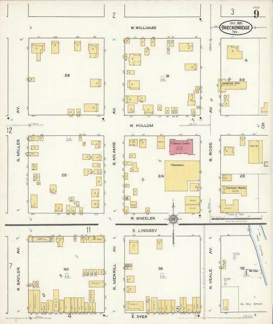 Sanborn Fire Insurance Map from Breckenridge, Stephens County, Texas (1921), Sheet #0009 - Historic Sanborn Fire Insurance Map Print, vintage old map wall art, antique decor, genealogy gift, Texas Texas map