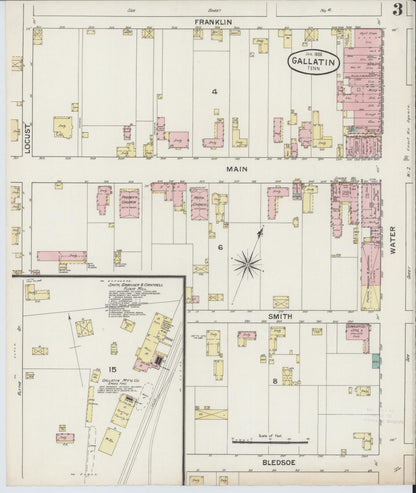 Sanborn Fire Insurance Map from Gallatin, Sumner County, Tennessee (1888), Sheet #0003 - Complete Map Set gallery image, historic Sanborn map, vintage wall art, Tennessee Tennessee