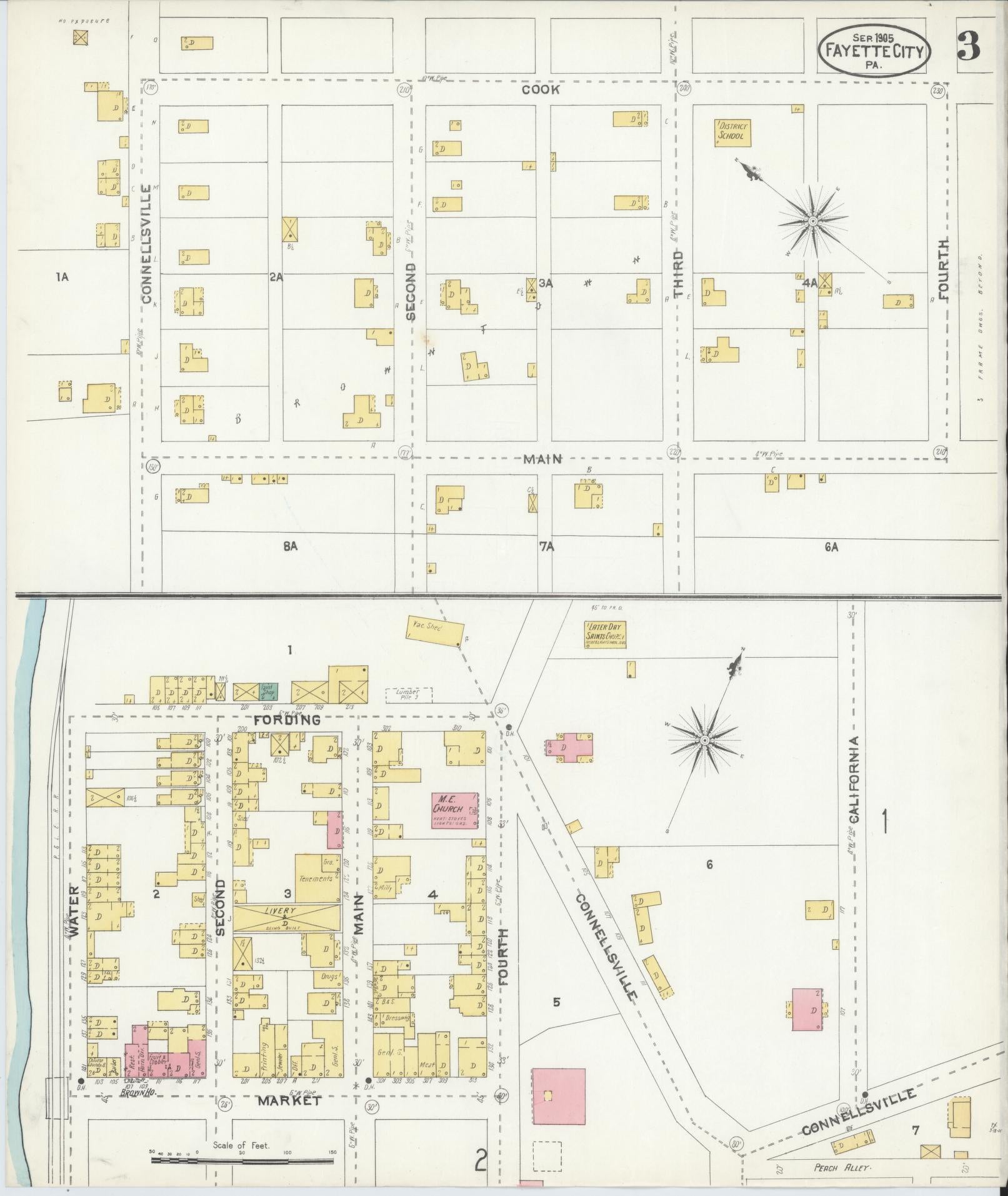 Sanborn Fire Insurance Map from Fayette City, Fayette County, Pennsylvania (1905), Sheet #0003 - Historic Sanborn Fire Insurance Map Print, vintage old map wall art, antique decor, genealogy gift, Pennsylvania Pennsylvania map