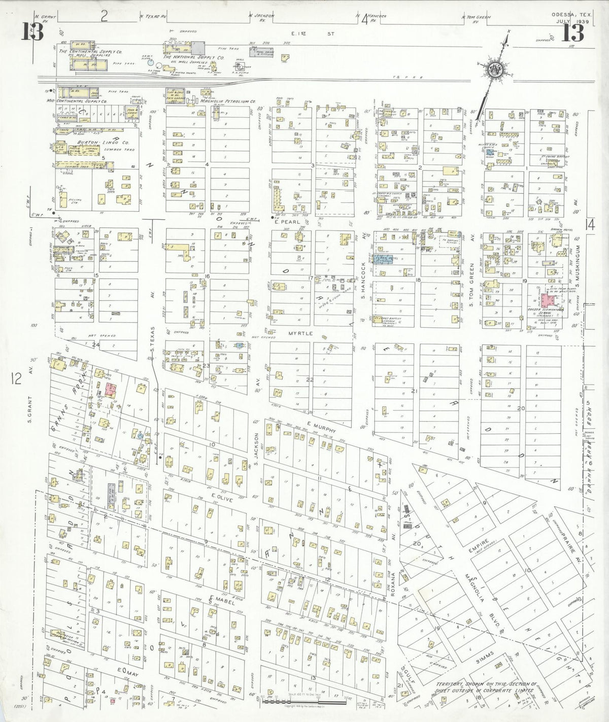 Sanborn Fire Insurance Map from Odessa, Edger County, Texas (1939), Sheet #0013 - Complete Map Set gallery image, historic Sanborn map, vintage wall art, Texas Texas