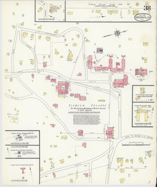 Sanborn Fire Insurance Map from Greenville, Greenville County, South Carolina (1913), Sheet #0038 - Historic Sanborn Fire Insurance Map Print, vintage old map wall art, antique decor, genealogy gift, South Carolina South Carolina map
